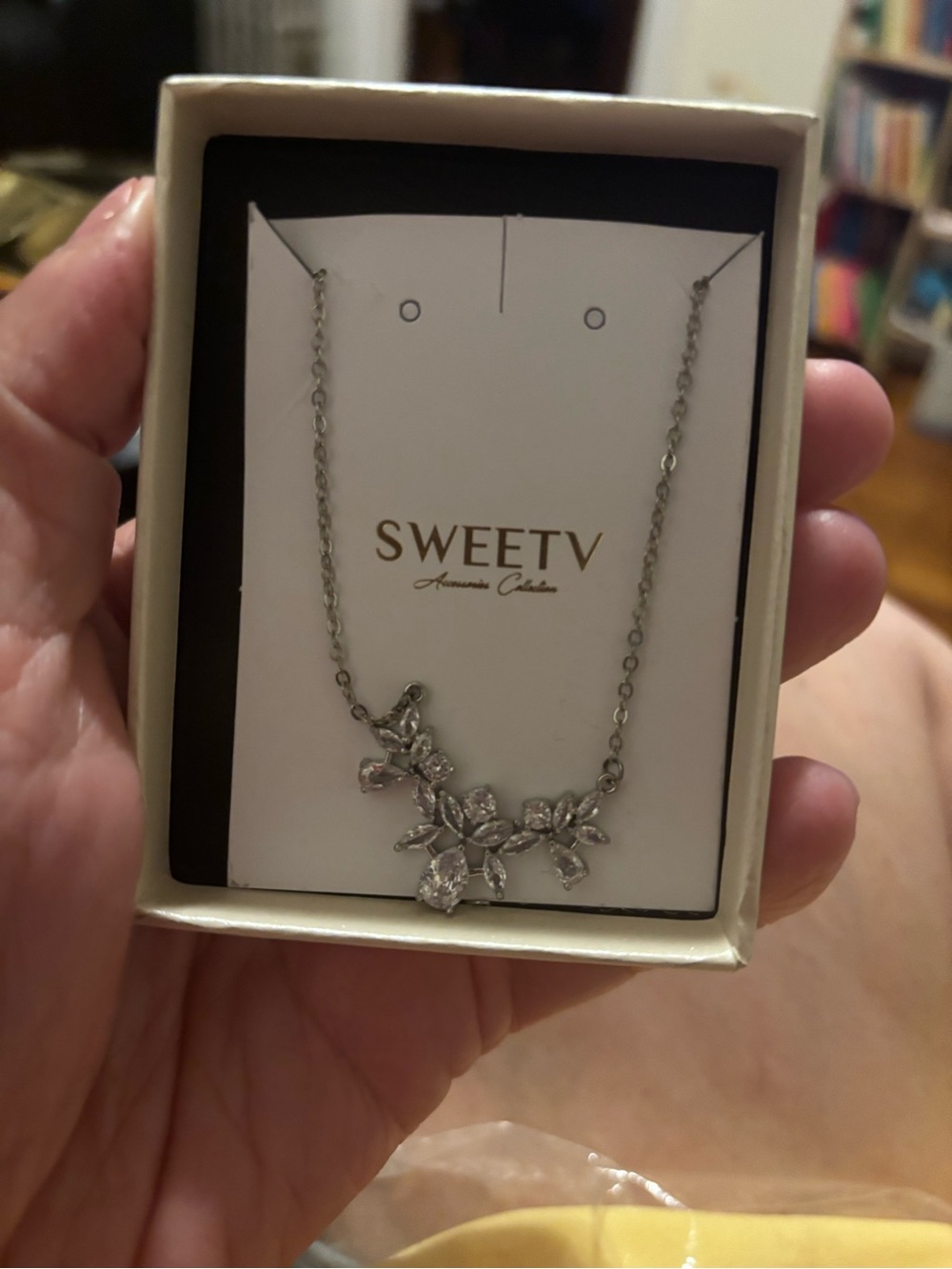 Silver Floral Crystal Pendant Necklace